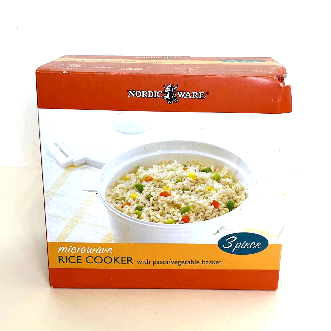 Nordic Ware Microwave Rice Cooker Pasta Vegetable Basket 3 Pieces 8 Cup