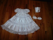 Little Things Mean a Lot Christening Gown w/ Shoes Bonnet Satin w/ Lace 12 Month