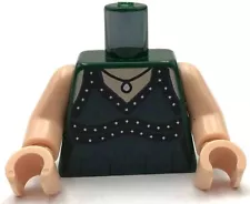 Lego New Minifig Dark Green Torso Female Dress Silver Pendant Black Straps Part