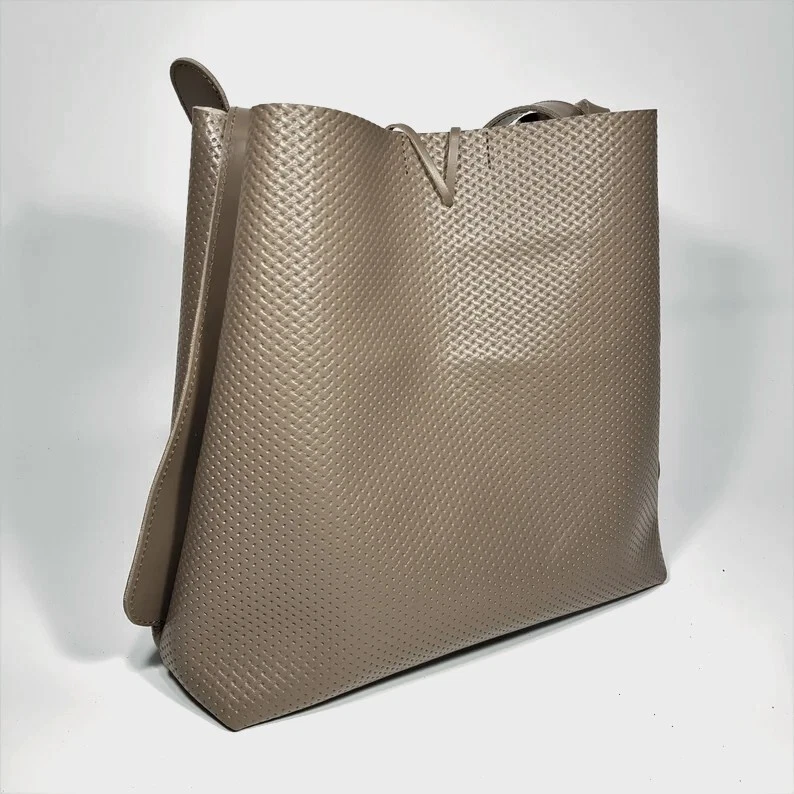 COACH Borsa donna fatta a mano VERA PELLE shopper beige scuro tracolla tote borsetta