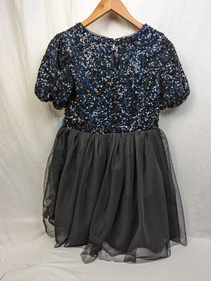 Cat & Jack Girl's Kid's Blue Black Sequin Tulle Skirt Christmas Dress Sz XL 14/1 - Image 2 of 4