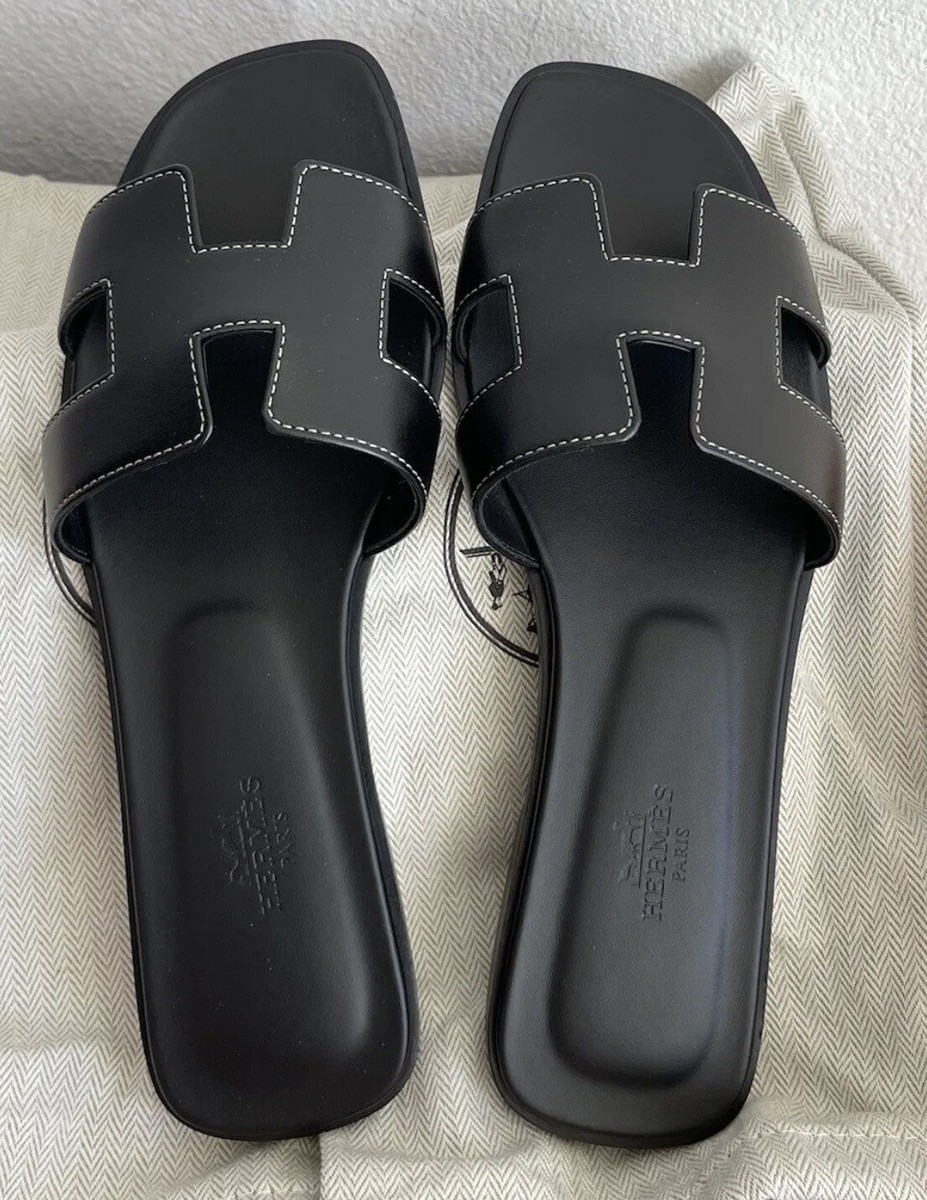 BRAND NEW Hermes Black Calfskin Oran Sandals** CHOOSE YOUR SIZE