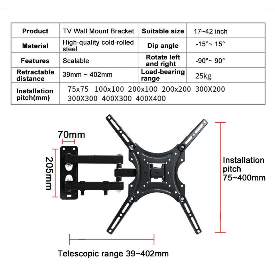 Full Motion TV Wall Mount – Swivel & Tilt Bracket For 32" To 60" TVs (Up To 99 Lbs) 4 thumbnail image