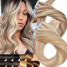 Thick 150G 60PCS Tape In Remy Human Hair Extensions Full Head Skin Weft Balayage