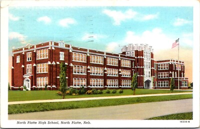 Postcard 1945 North Platte High School Building Nebraska B182