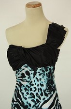 NWT Windsor 90 Black Turquoise Prom Formal Long Evening Size 5 Dress 1 Shoulder