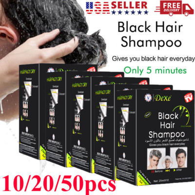 50PCS Dexe Black Hair Shampoo 5 minutes Instant Dye Long Lasting Hair Darkening