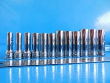 NEW,   SNAP ON TOOLS " 8MM THRU 19MM"  3/8 IN. DR. DEEP SOCKETS, PART  #212SFSM