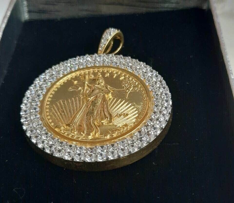 2.50Ct Lab Created Diamond Good Medallion Charm Pendant 14K Yellow Gold Plated