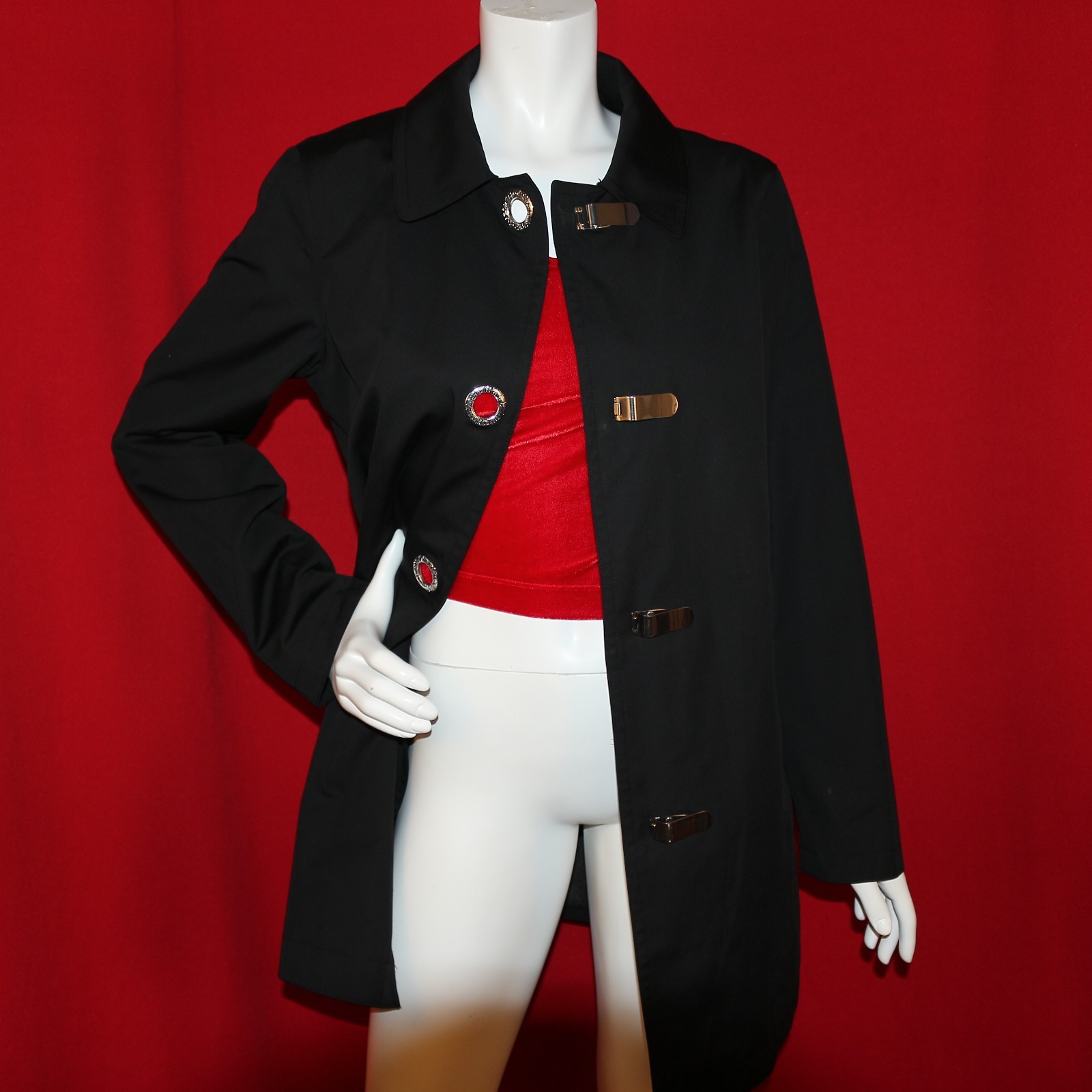 MICHAEL KORS Black Solid Chrome Clips Women Trenc… - image 5