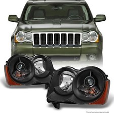 For 2008-2010 Jeep Grand Cherokee Halogen Black Headlights Headlamps Left+Right