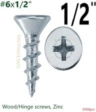 (3500) Phillips Flat Head # 6 x 1/2" Wood Particle Board Screw deep thread Zinc