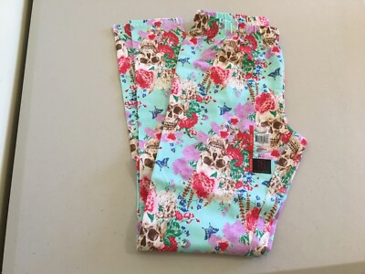 New No Boundaries Cotton Leggings Juniors Women Floral Skull Mint Many Sizes