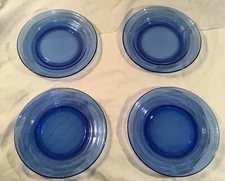 Beautiful Set of 4 Hazel Atlas MODERNTONE Cobalt Blue Compote 7 Inch Plates