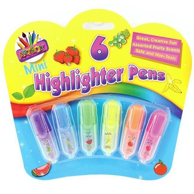 6pk Kids Mini Fruit Scented Highlighters - Fun Smelly Neon Pens for Party Bags