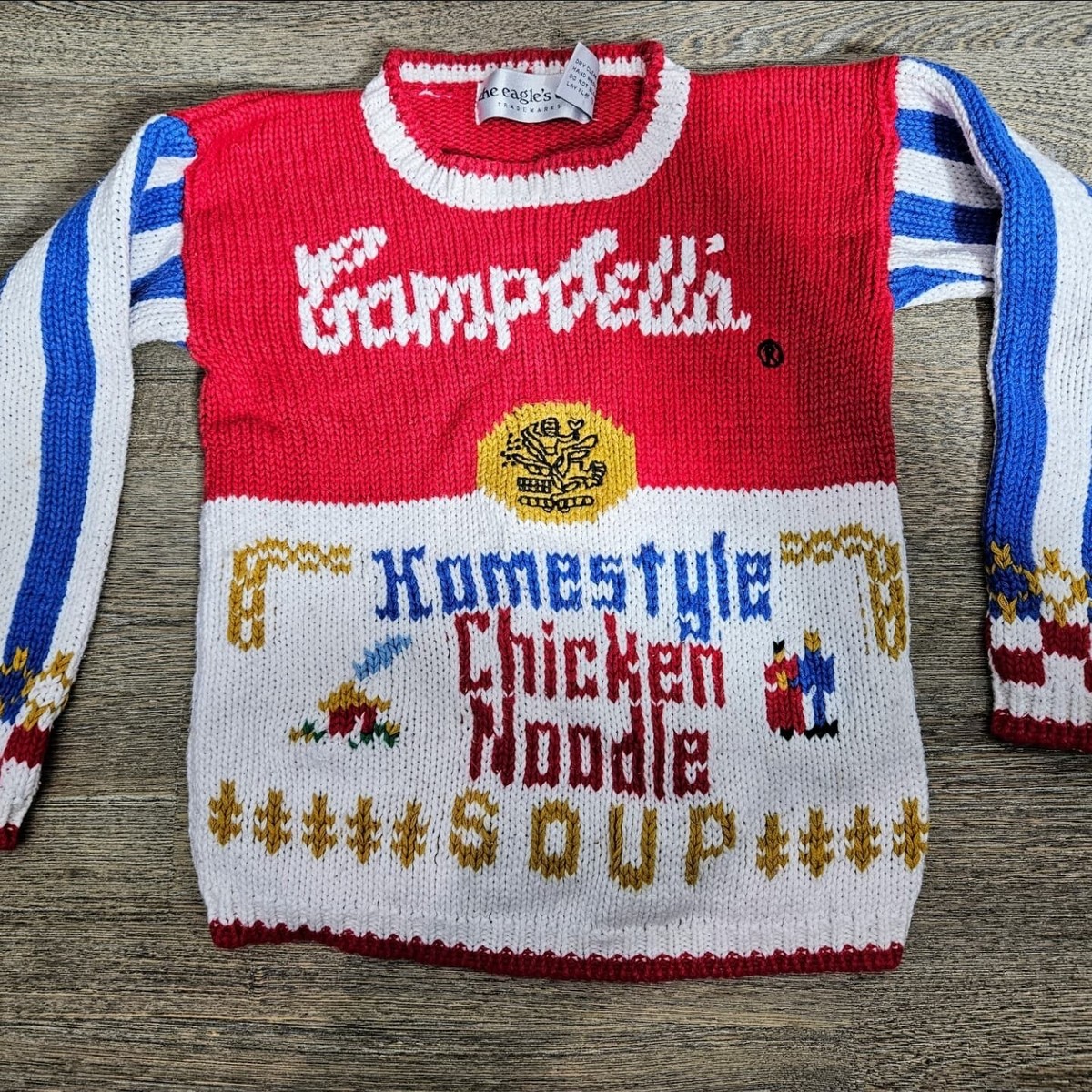 Vintage The Eagle's Eye Campbell's Soup Sweater Crochet Knit Kids