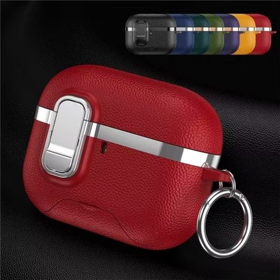 For Airpods Pro 3 (2025)/Pro 2(2022) Case Leather Texture Shockproof Stand Cover
