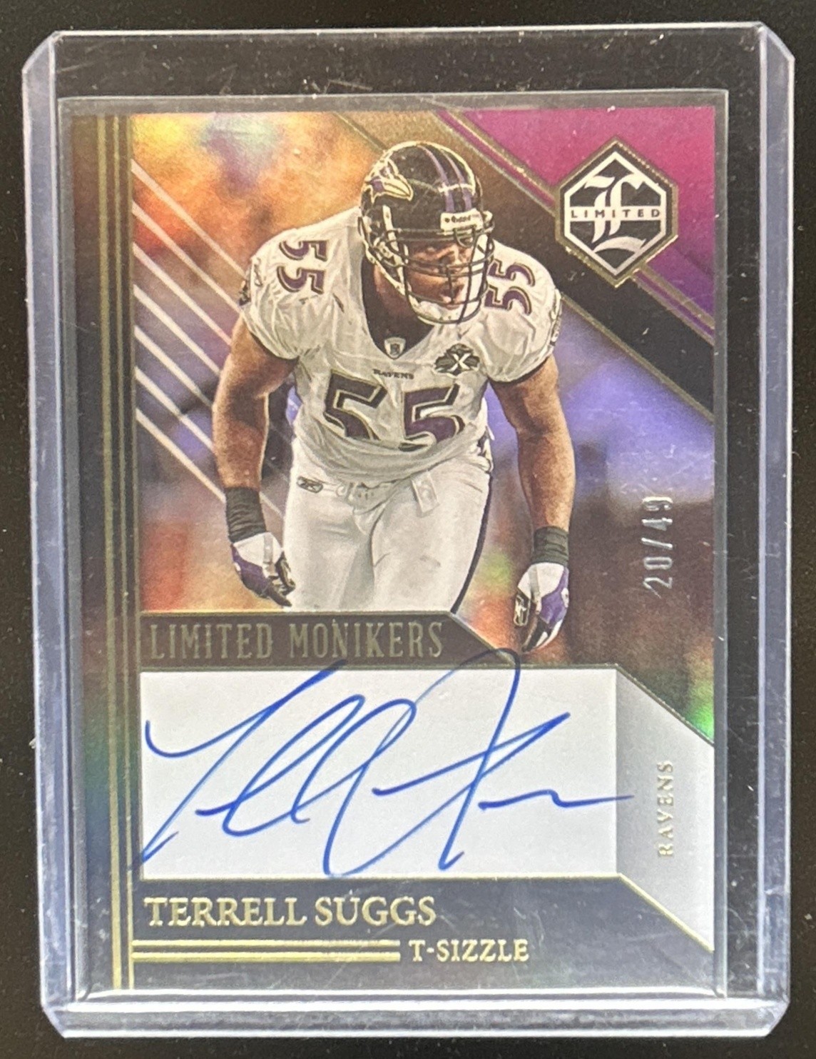 2025 National Treasures Terrell Suggs 2023 Limited Monikers Gold Auto #/49 #2 view 1
