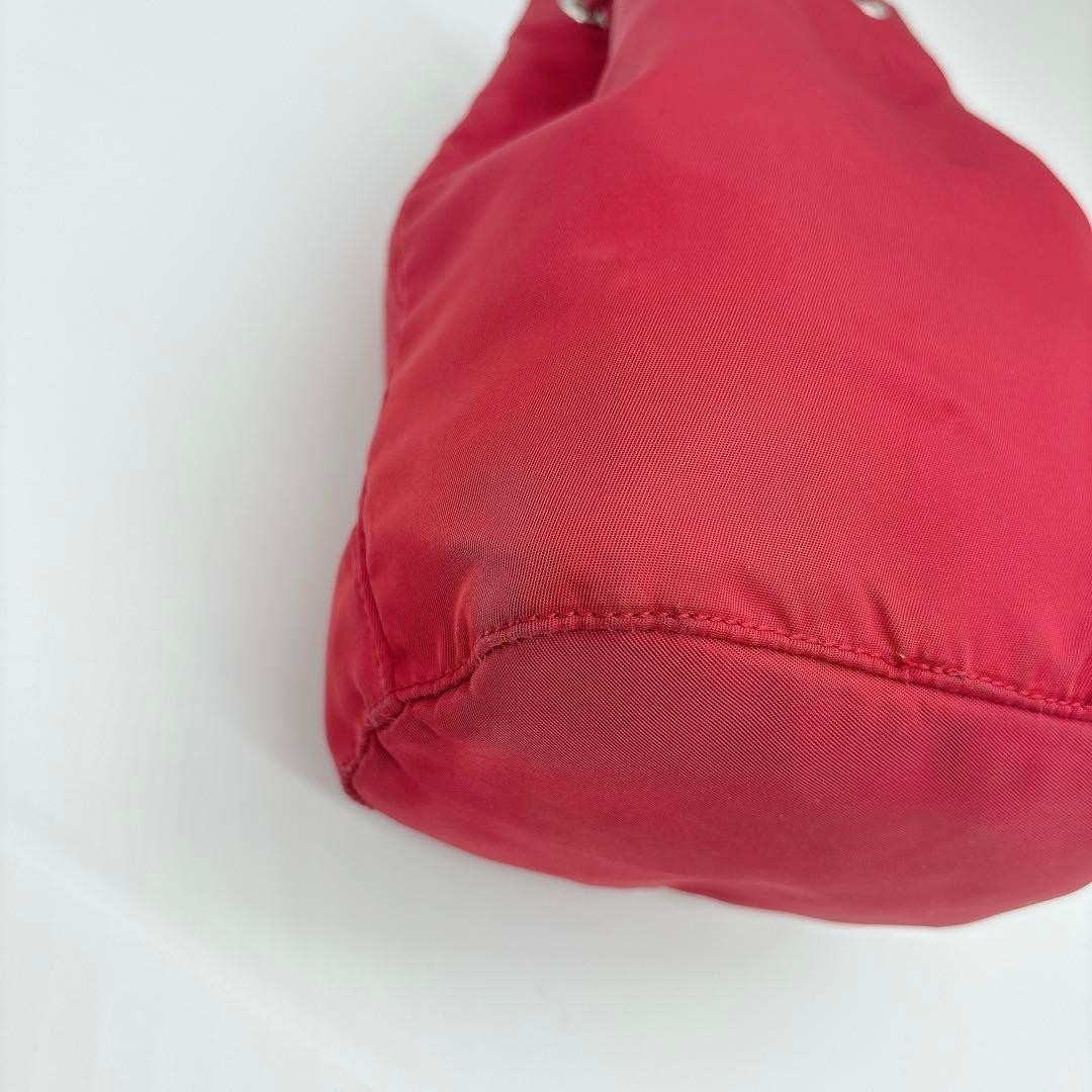 Prada Triangle Logo Nylon Drawstring Bag Red Used… - image 11