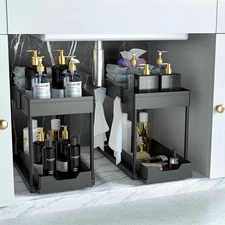Under Sink Organizer 2 Pack, Bathroom Cabinet Organizer, 2 Tier Sliding Cabin...