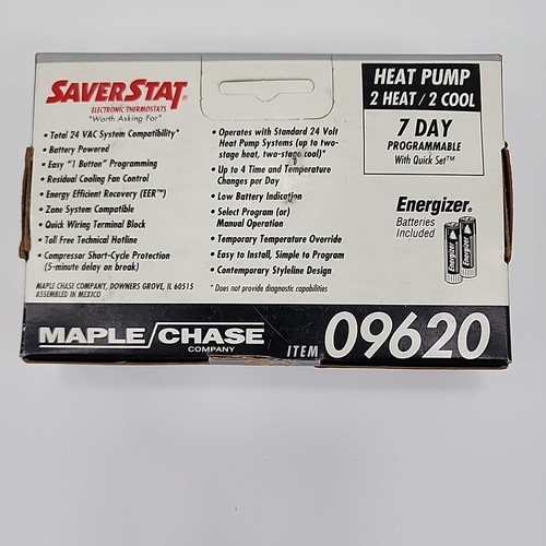 SaverStat 7 Day Programmable Digital Thermostat 09620 Maple Chase 2 Heat 2 Cool - Picture 11 of 14