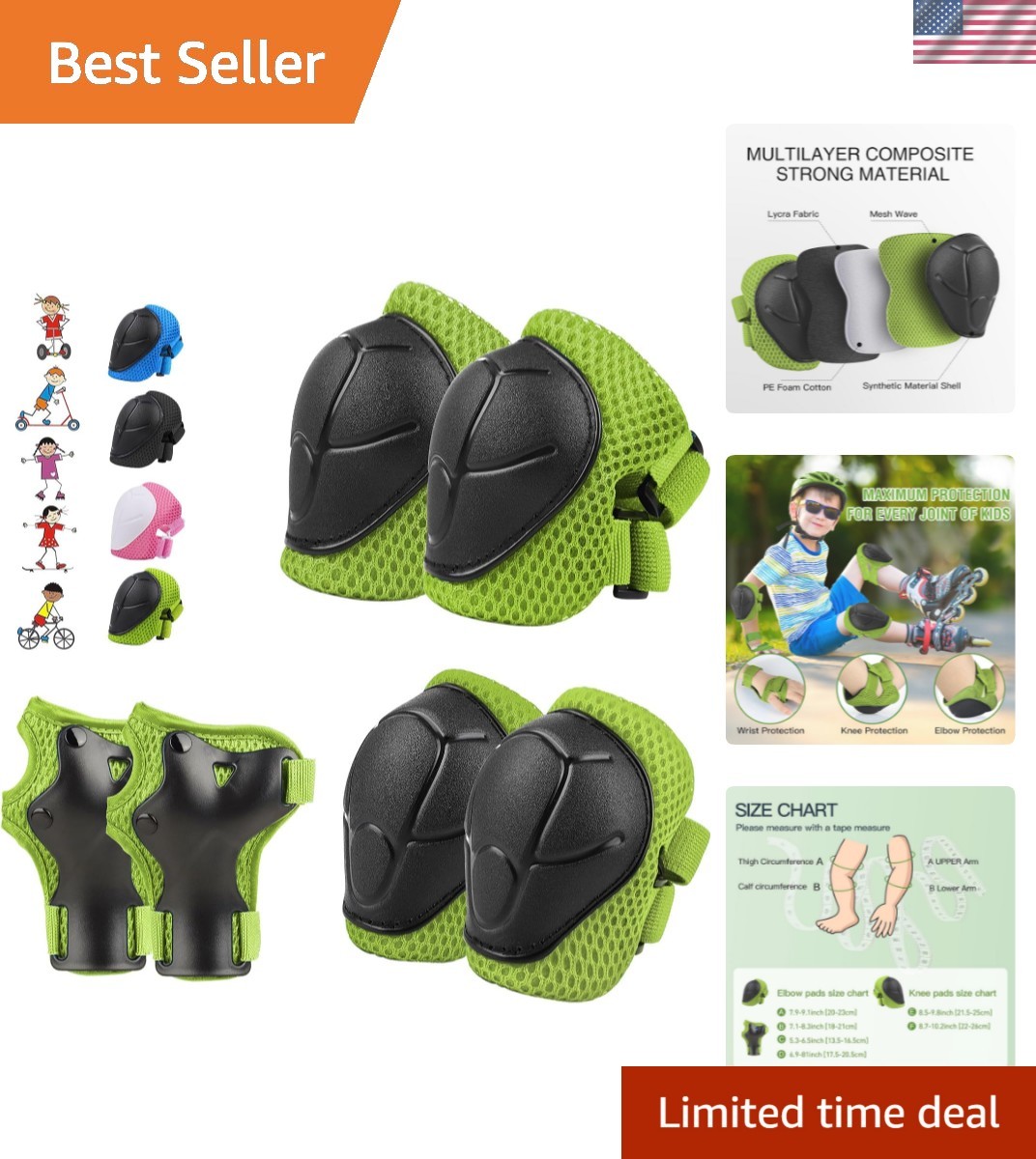 6PCS Kids Protective Gear Set, Knee Pads for Kids 3-14  Old,