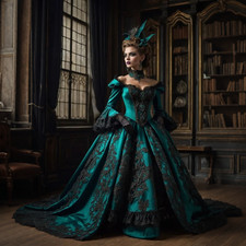 Teal Victorian Gothic Ball Gown Off Shoulder Black Lace Vintage Evening Dresses