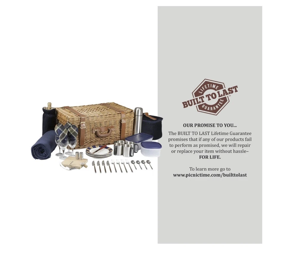 Cesta de piquenique de vime de luxo Windsor, conjunto de luxo para 4, azul marinho.  Novo! - Imagem 4 de 4