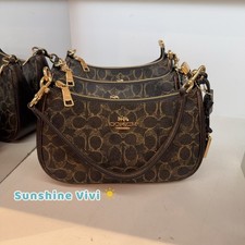 NWT Coach Teri Shoulder Bag Loved Signature Canvas With Charms CDY18 Gold/Brown