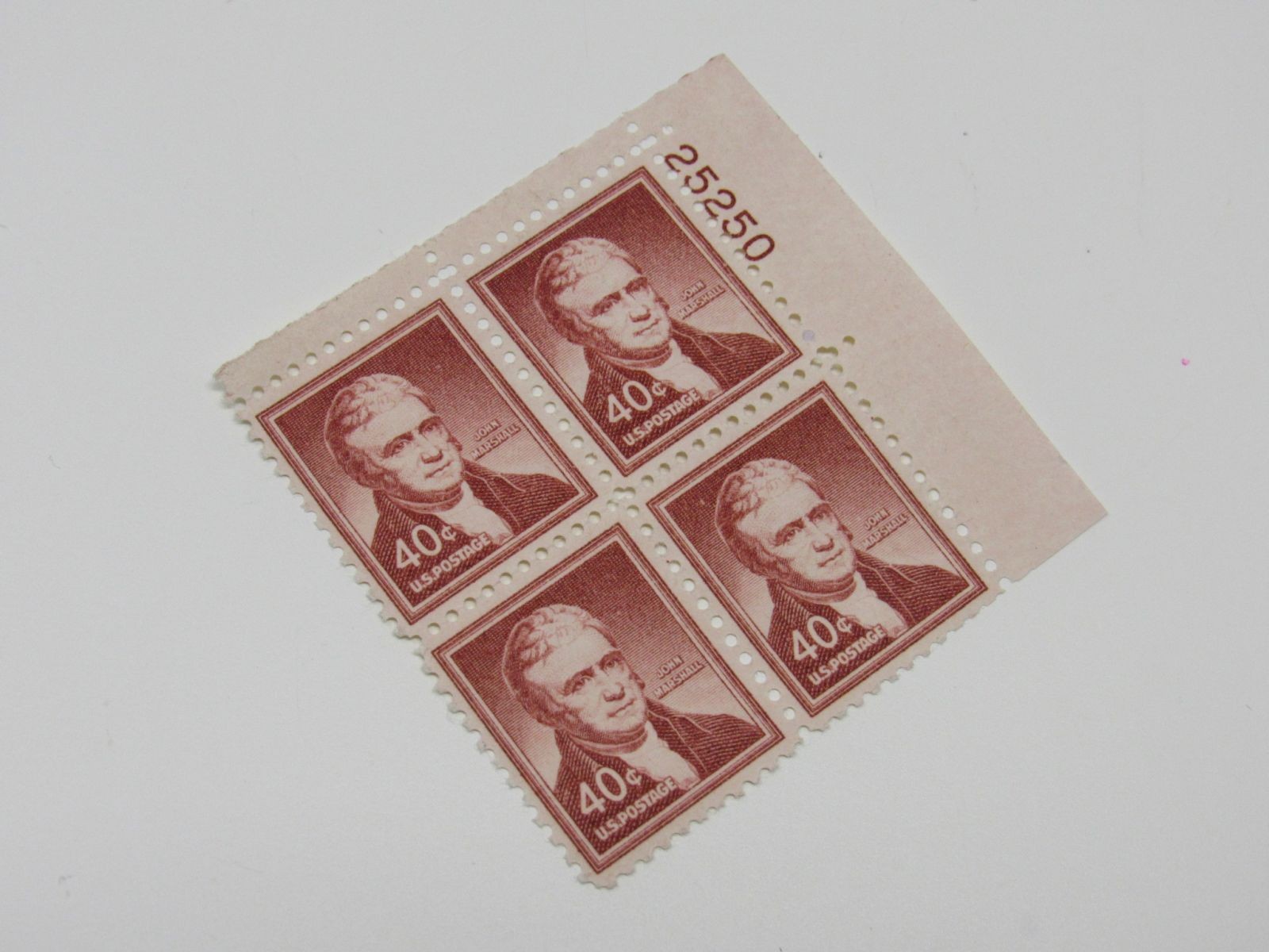 USPS Scott 1050 Vintage 40c John Marshall Plate Block Mint Never Hinged/MNH