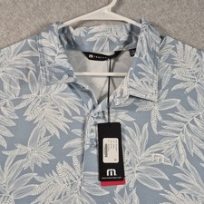 Travis Mathew Polo Shirt Sz 2XL Ash Blue Sea Journey Floral Print Performance