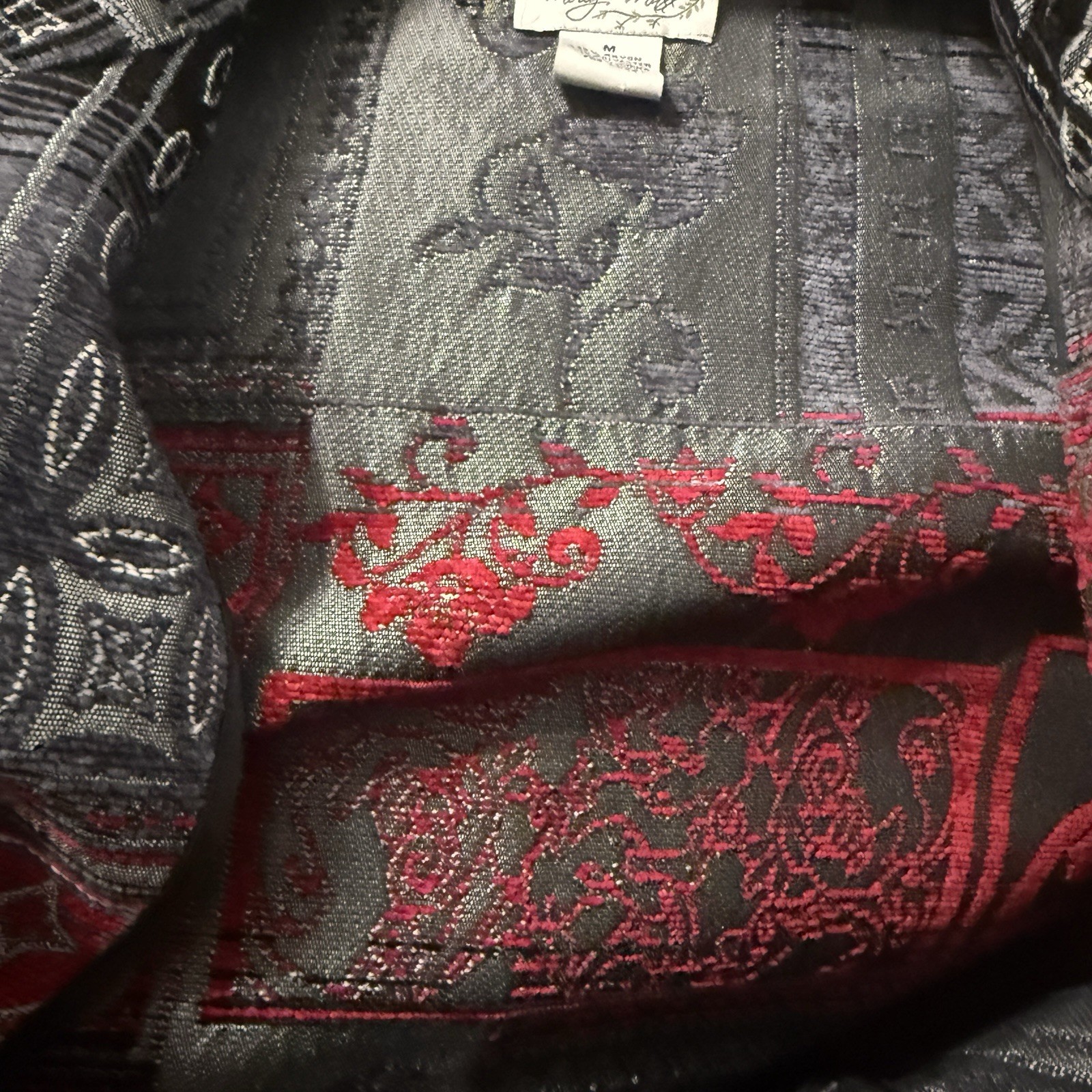 Boho Patchwork Tapestry Jacket Red Black Jacquard… - image 6