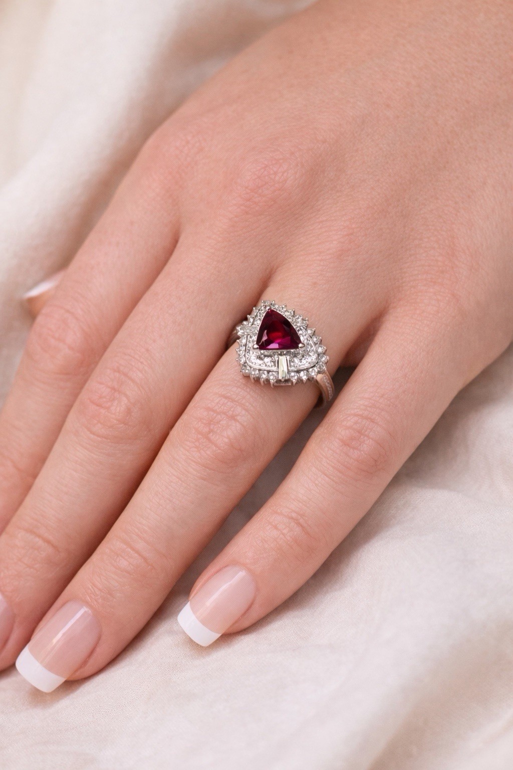 Estate Platium Triangular Ruby Baguette Round Dia… - image 7