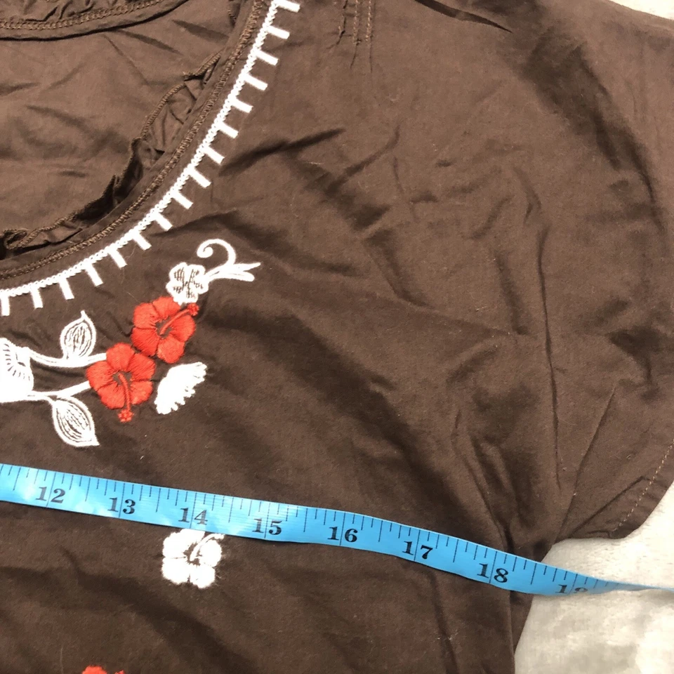 Copper Key Top Women’s M Brown Floral Embroidered Blouse Peasant Boho Ruffle Y2K - Image 4 of 4