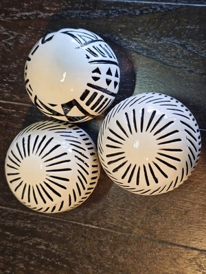 3 Pier 1 Ceramic Decorative Sphere Ball Orb Black White Pattern 