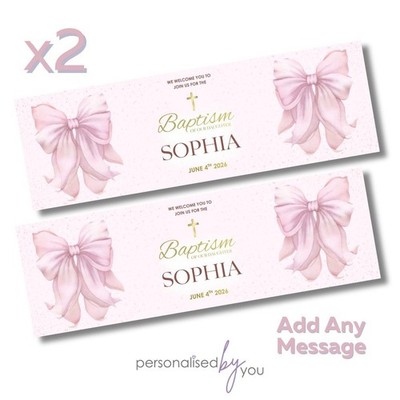 2 x personalisierte rosa Schleife TAUFBANNER 900 x 300 NAME & BELIEBIGES DATUM HINZUFÜGEN