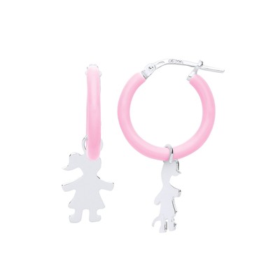 Silber Jewelco London rosa Emaille kleine Mädchen Silhouette Tropfen Ohrringe