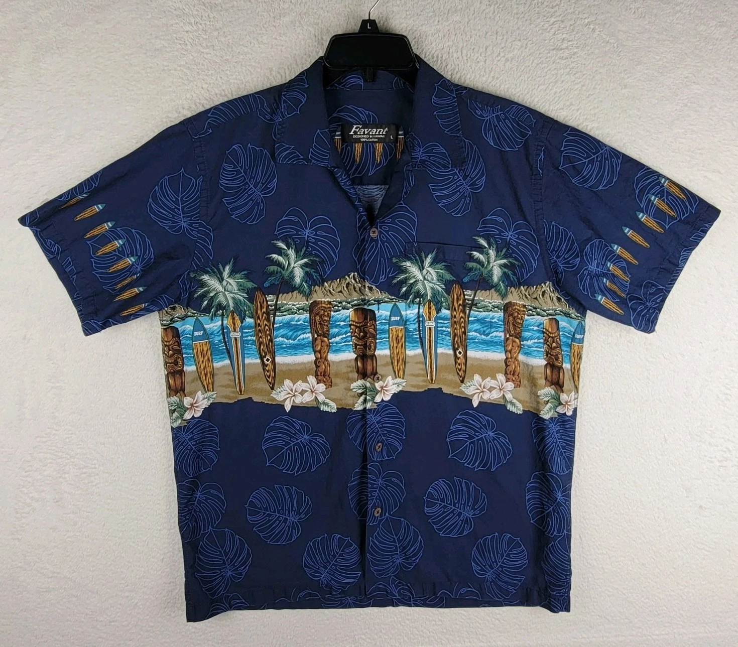 Favant Hawaiian Shirt Mens Large Blue Button Up Surfing Beach Aloha