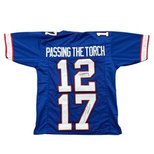 Josh Allen and Jim Kelly Dual Signed Pro-Style Passing the Torch Blue Football