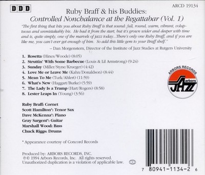 RUBY BRAFF CONTROLLED NONCHALANCE AT THE REGATTABAR, VOL. 1 NEW CD