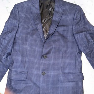 Hart Schaffner Marx Wool Blazer Jacket Boy Navy Blue windowpane Lined Size 14