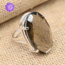 Smoky Quartz Gemstone 925 Sterling Silver Handmade Jewelry Ring Gift For