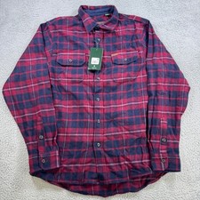 Orvis Mens Sangria Plaid Flannel Button Up Shirt Red Navy Blue Size M NEW