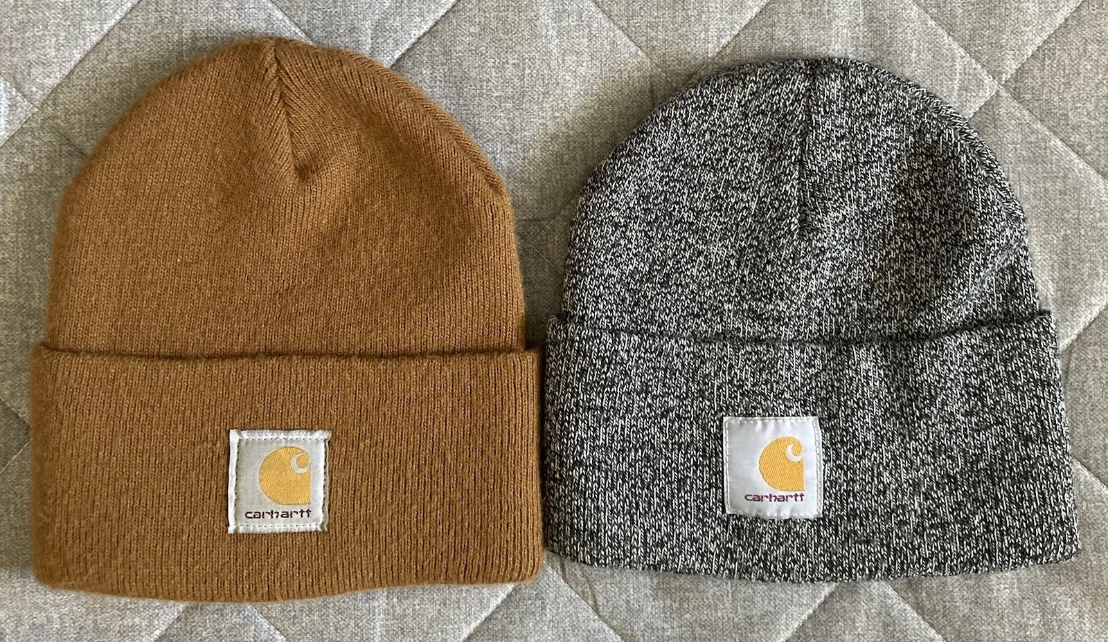 Carhartt Hat Beanie Adult One Size Gray Brown Cuffed Knit Logo Acrylic Hiking