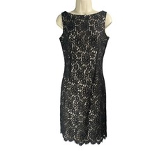 Ann Taylor Dress Womens 2 Black Lace Champagne Lining Cocktail Sheath
