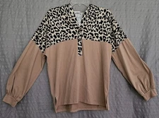 Lollo Vita Shirt Women's Small Cheetah Tan Long Sleeve Print T-shirt Ladies
