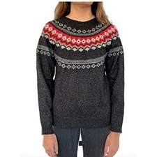 Weatherproof Vintage NWT Womens Fair Isle Crew Neck Black Pullover Sweater, S