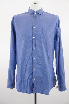 HUGO BOSS Orange Hemd L blau silber Muster Langarm Haifischkragen Slim B873