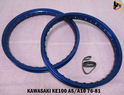 KAWASAKI KE100 A5-A10 76-81 ALUMINIUM BLUE FRONT+ REAR WHEEL RIM