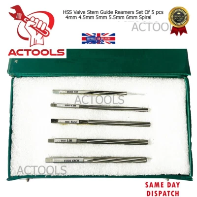 Hss Valve Stem Guide Reamers 5 Pcs 4mm 4.5mm 5mm 5.5mm 6mm Spiral ACTOOLS